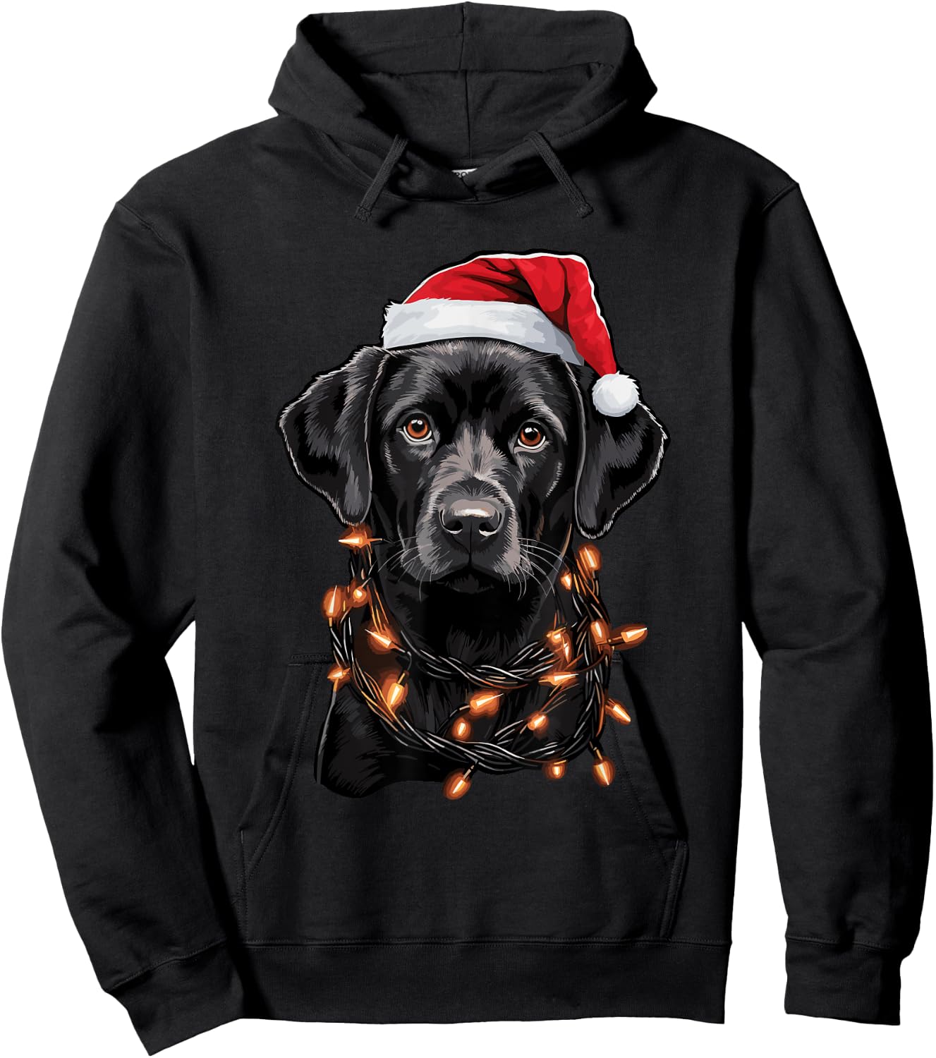Black Labrador Christmas Lights Santa Hat Xmas Pajama Hoodie - Hoodie | Black