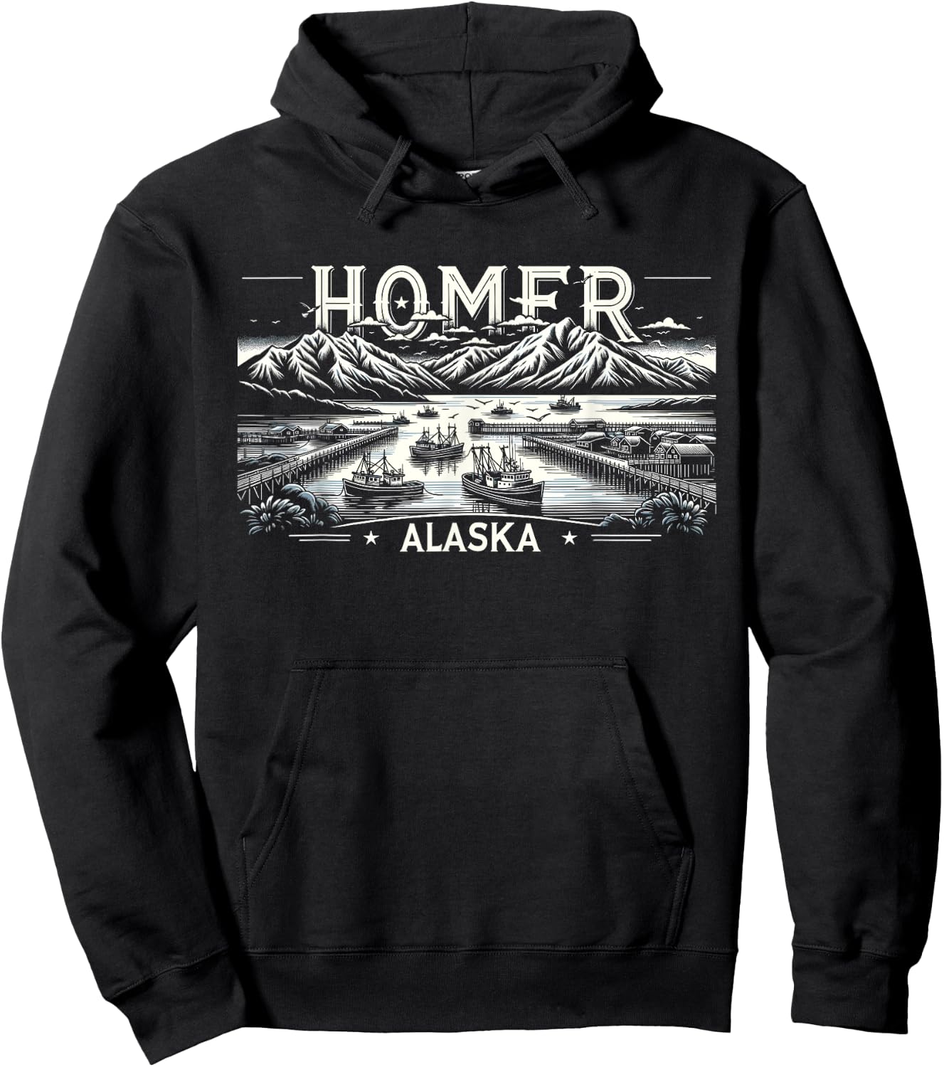 Homer Alaska AK Fishing Fishermen Outdoor Retro Hoodie - Hoodie | Black