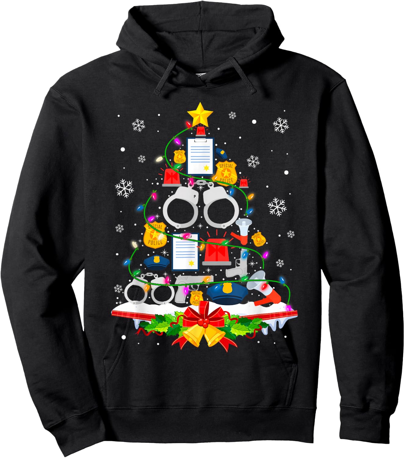 Police Christmas Tree Lights Funny Police Lover Hoodie - Hoodie | Black