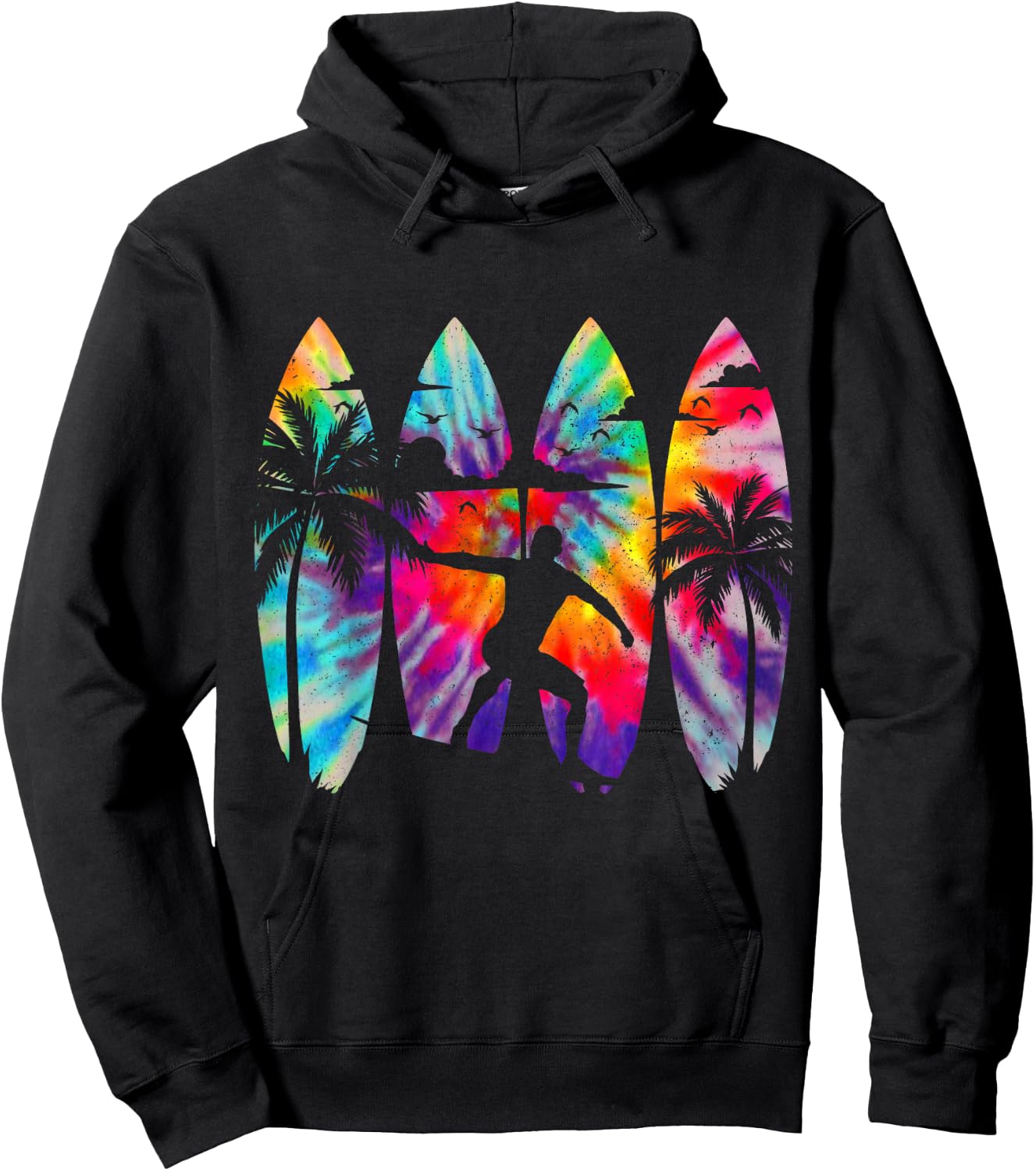 Surfer Surfboard Vintage Surfing Beach Summer Surf Tie Dye Hoodie - Hoodie | Black