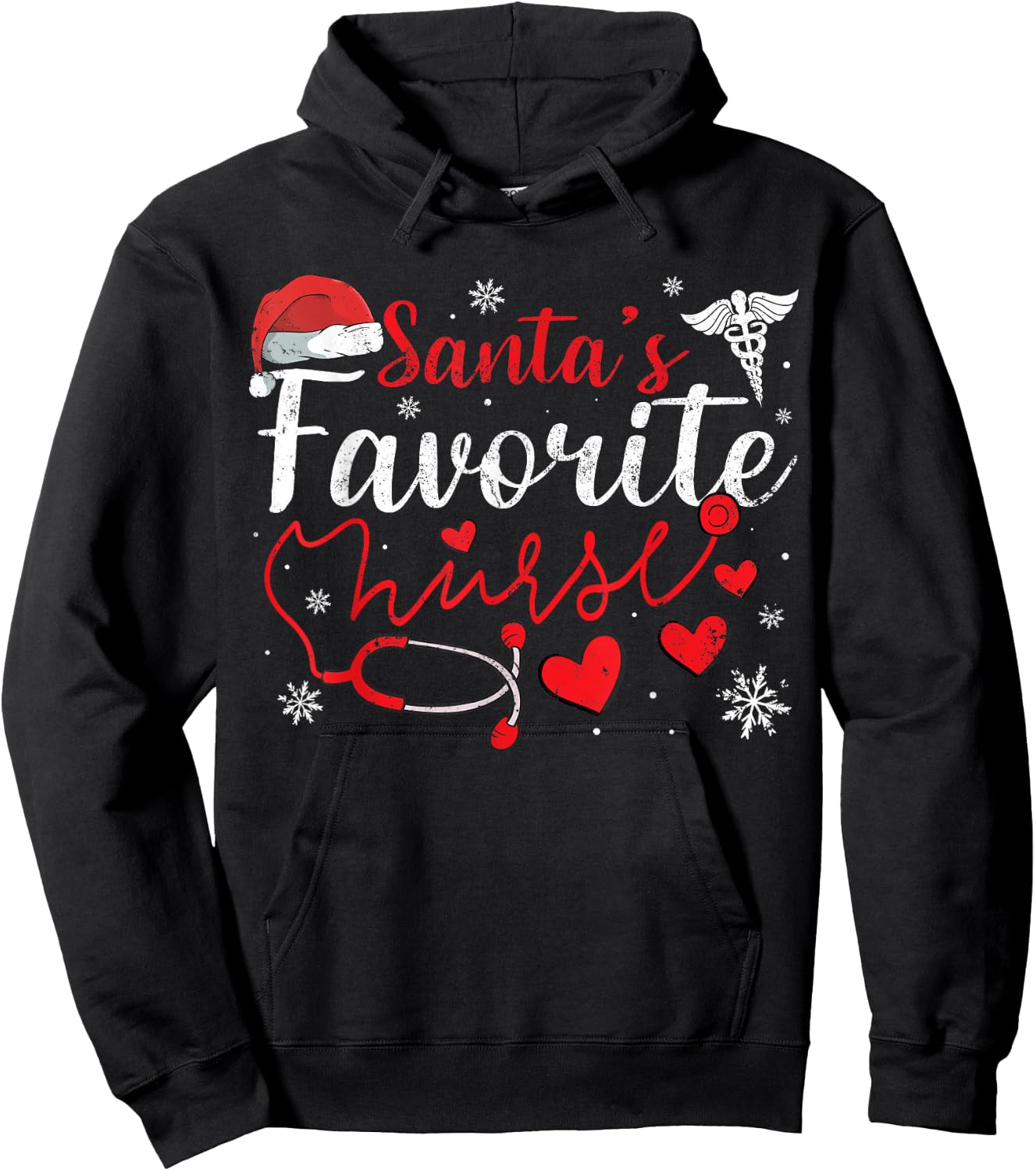 Women Men Santas Favorite Nurse Christmas Scrub Xmas RN Hoodie - Hoodie | Black