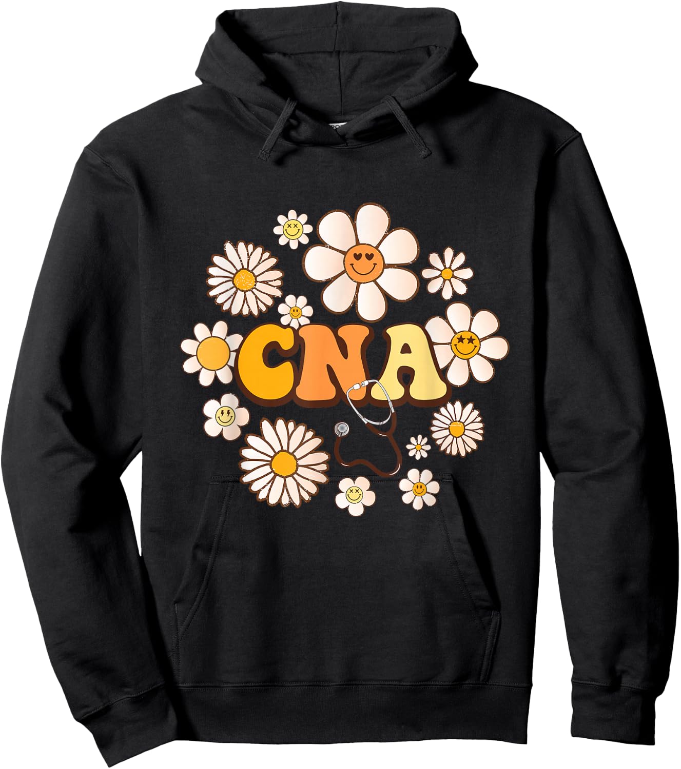Groovy smile face wildFlower CNA Certified Nursing Assistant Hoodie - Hoodie | Black