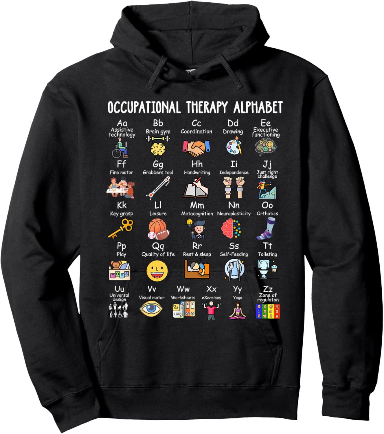 Occupational Therapy Alphabet OTA Funny Teacher Lover ABCs Men Women Kids Hoodie - Hoodie | Black