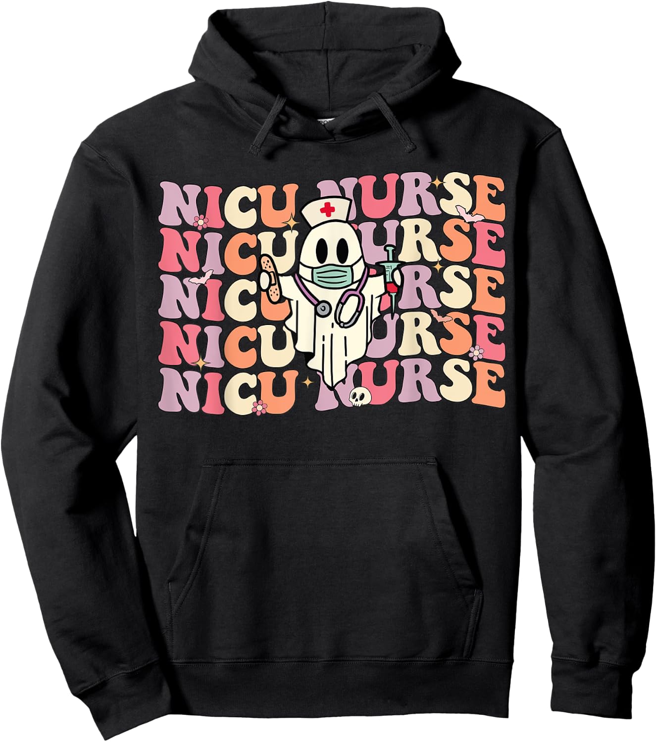 Groovy NICU Nurse Halloween Ghost Costume Neonatal Nurse Hoodie - Hoodie | Black