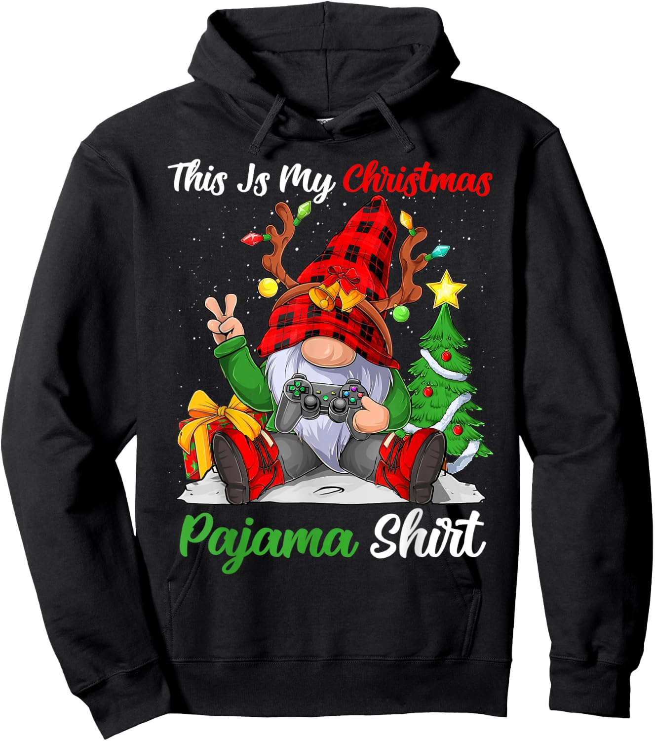 This Is My Christmas Pajama Shirt Gnome Christmas Gamer Boys Hoodie - Hoodie | Black