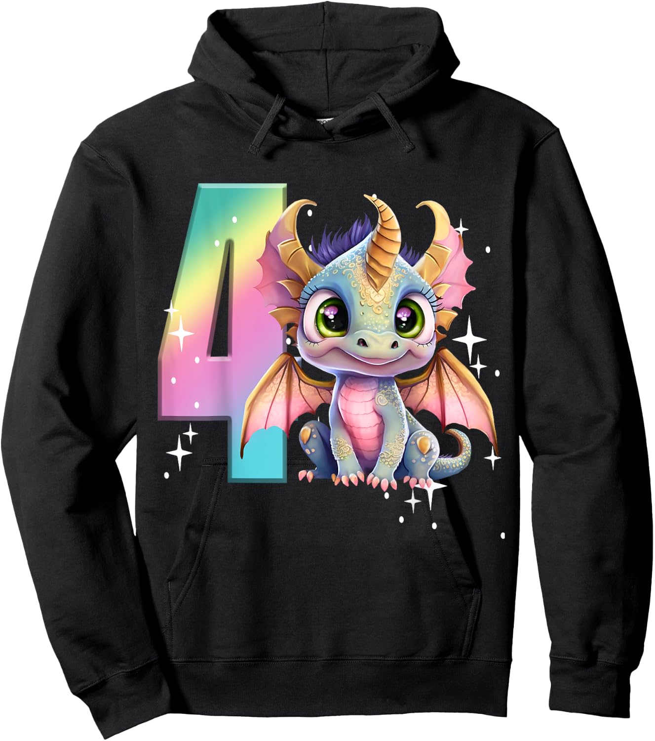 4th Birthday Shirt Dragon Party Rainbow Girl Dragon Four 4 Hoodie - Hoodie | Black
