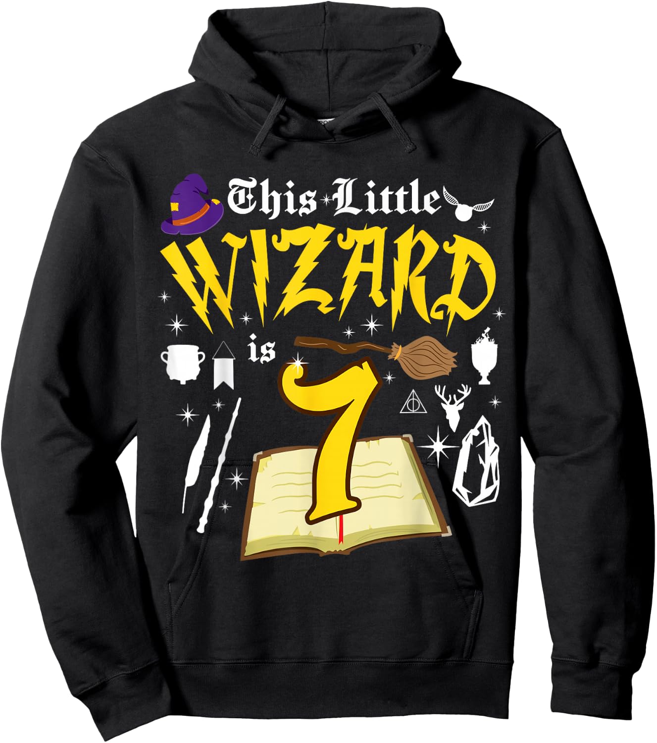 7th Birthday Wizard Magic 7 Year Old Funny B-Day Matching Hoodie - Hoodie | Black