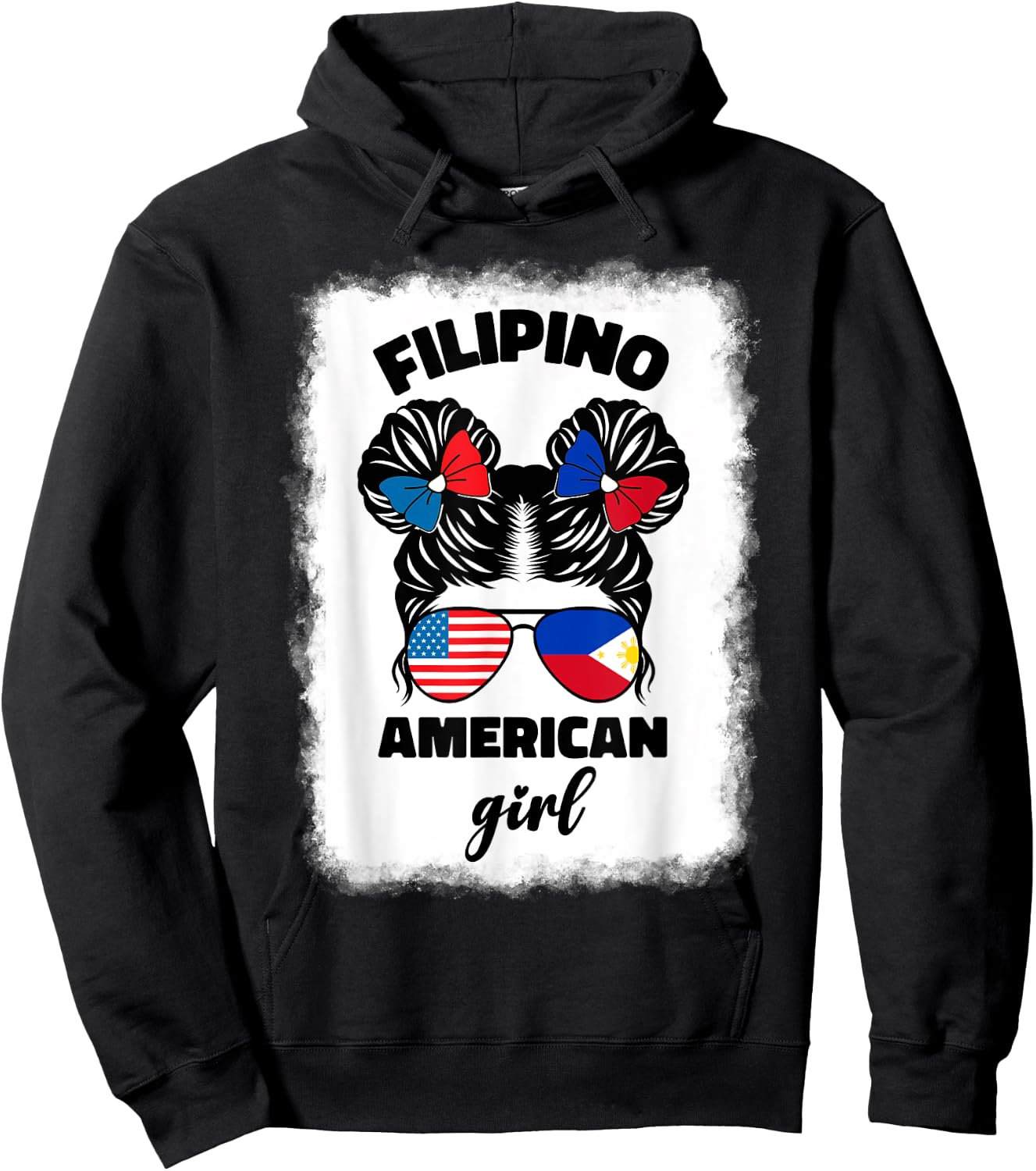 Half American Half Filipino Philippines Usa Flag Kids Girl Hoodie - Hoodie | Black
