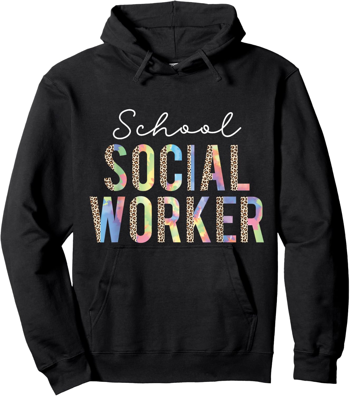 School Social Worker Leopard Tie Dye Funny Social Worker Hoodie - Hoodie | Black