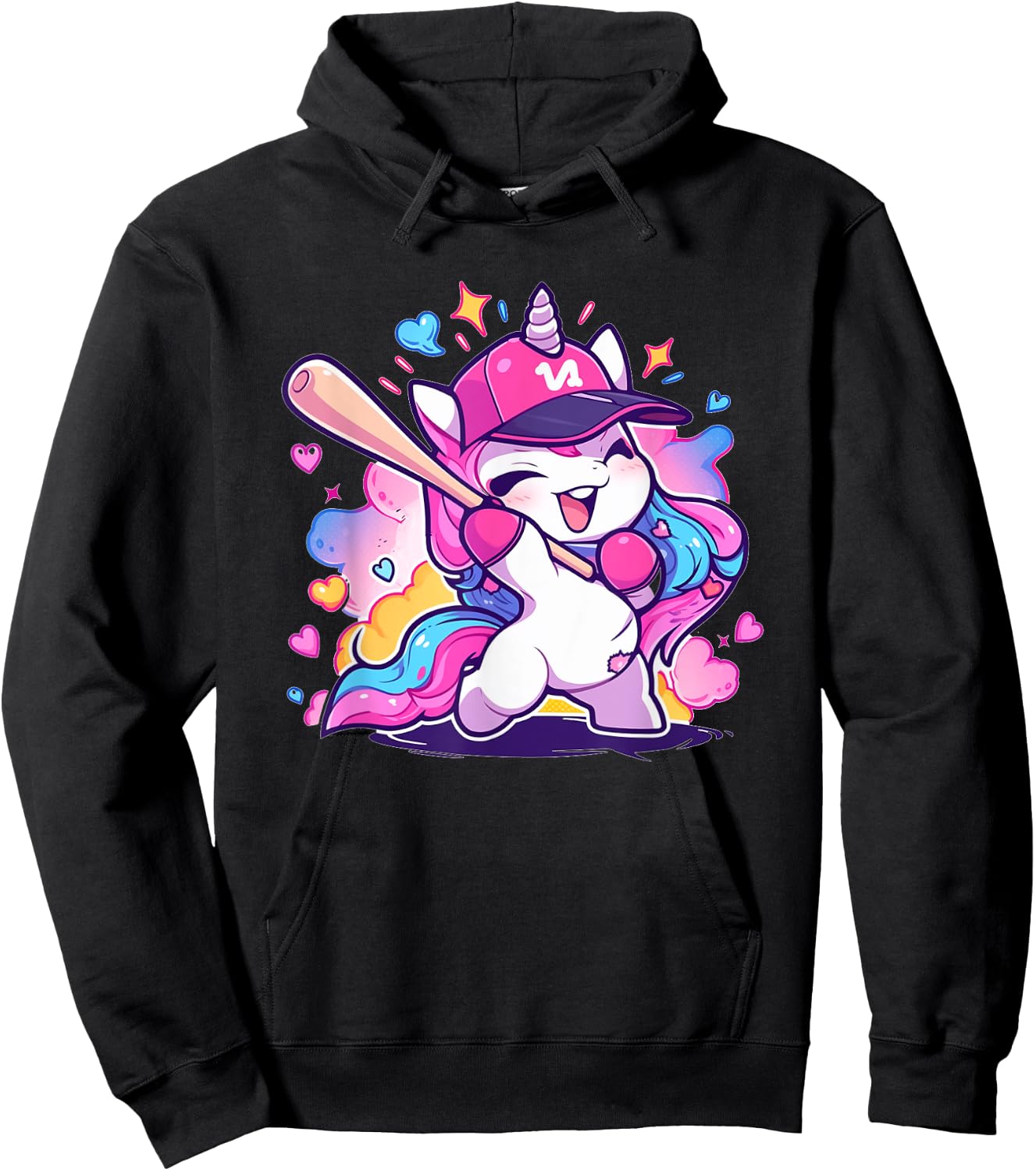 Cute Baseball Sport Baseball Unicorn Hoodie - Hoodie | Black