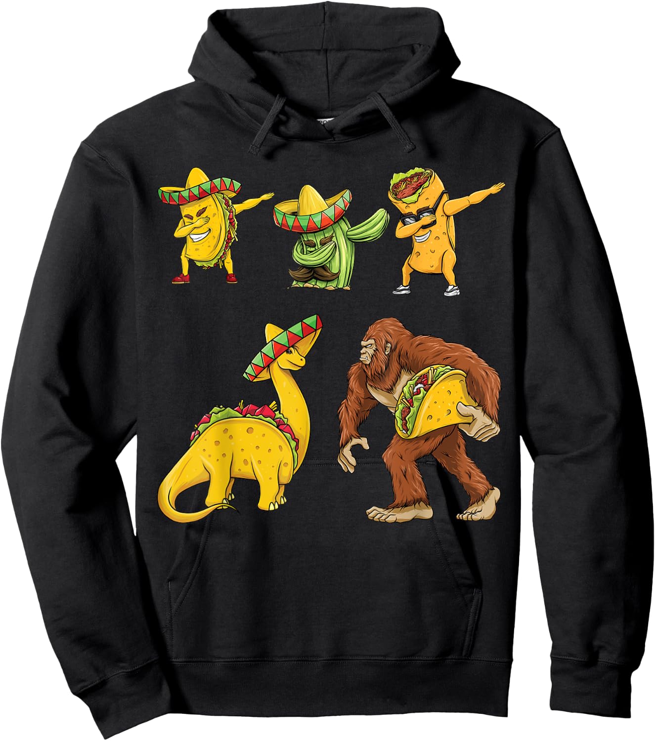 Cinco De Mayo Taco Cactus Burrito Funny Dinosaur Bigfoot Hoodie - Hoodie | Black