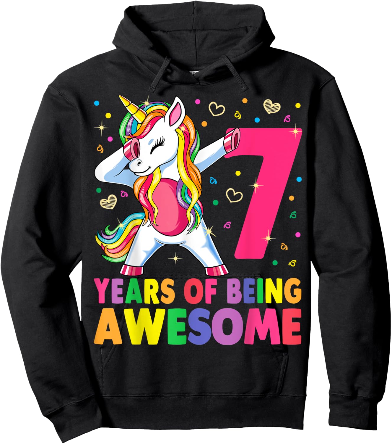 7 Years Old Unicorn Dabbing 7th Birthday Girl Unicorn Party Hoodie - Hoodie | Black