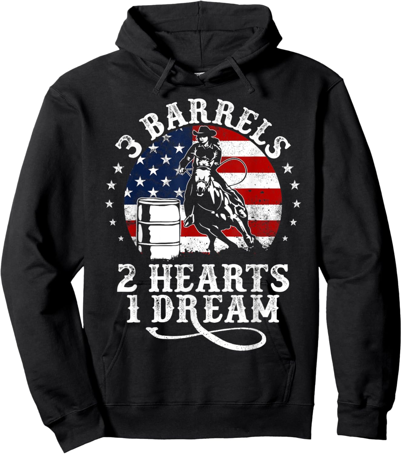 3 Barrels 2 Hearts 1 Dream Vintage Barrel Racing Rodeo Hoodie - Hoodie | Black