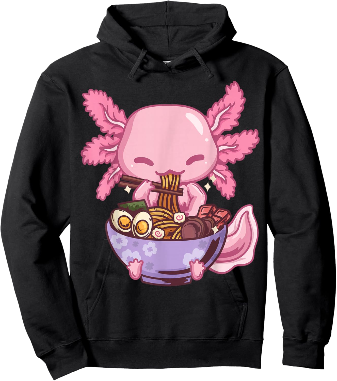 Axolotl Ramen Anime Kawaii Eating Girls Teens Small Hoodie - Hoodie | Black