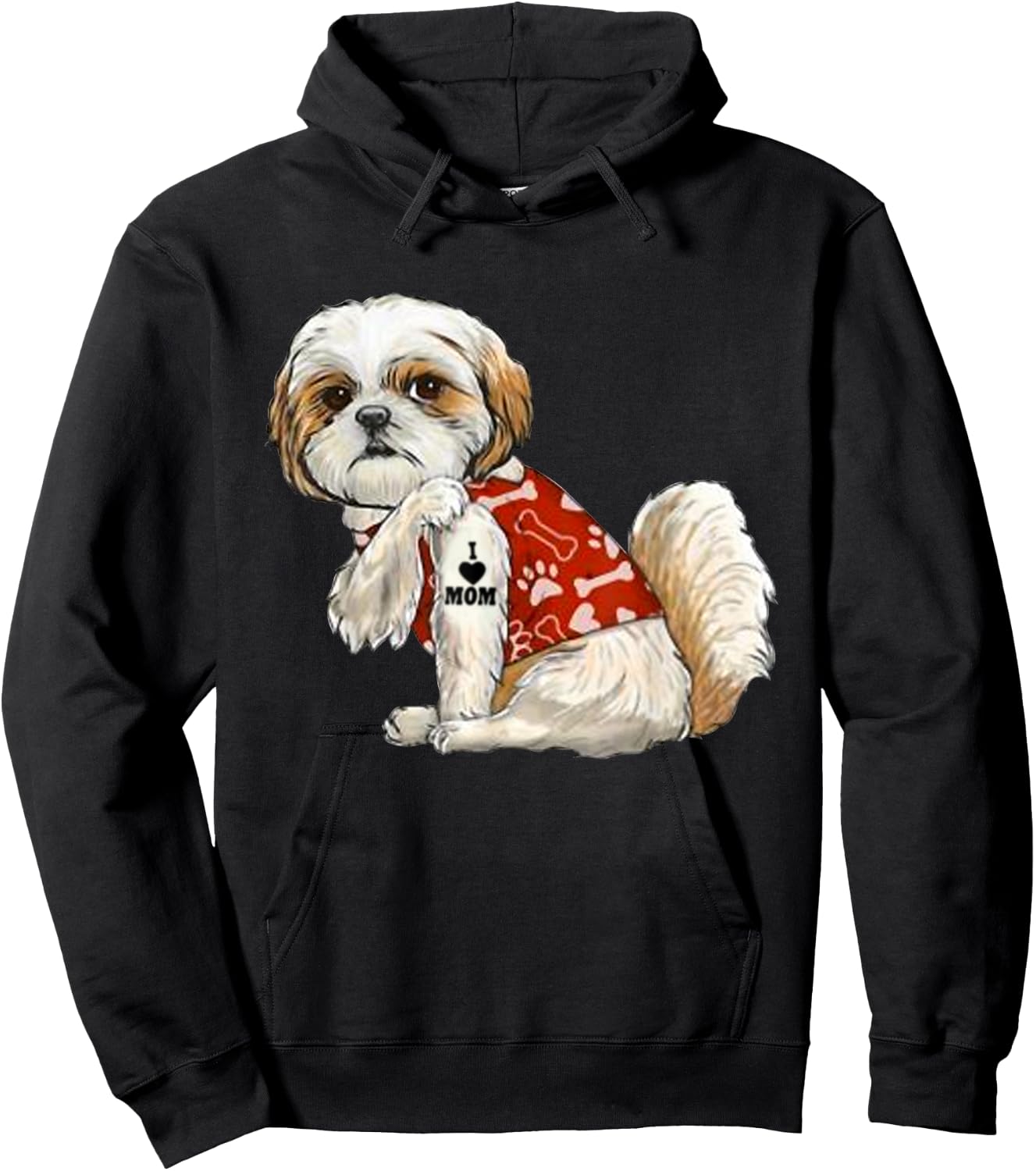 I Love Mom Tattoo Shih Tzu Mom Funny Mother's Day Gift Hoodie - Hoodie | Black