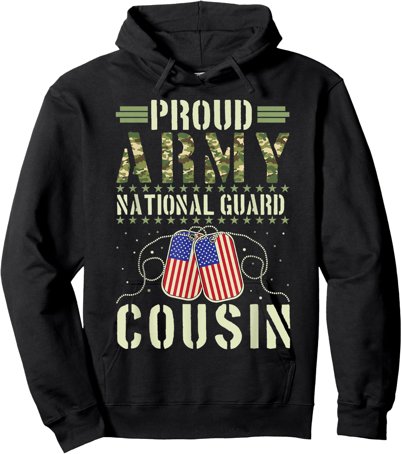 Proud Army National Guard Cousin USA Military Veterans Day Hoodie - Hoodie | Black