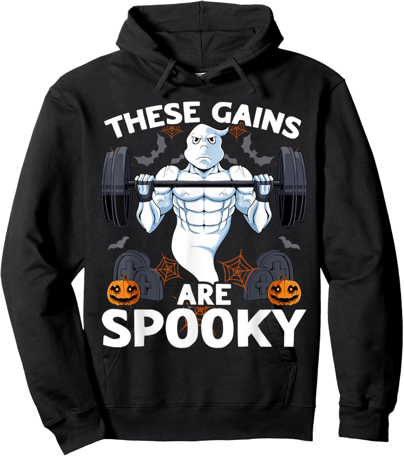 The Gains Are Spooky Halloween Scary Ghost Weightlifting Gym Hoodie - Hoodie | Black