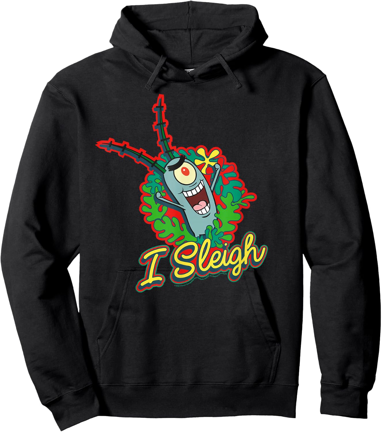 SpongeBob SquarePants I Sleigh, Plankton Christmas Wreath Hoodie - Hoodie | Black