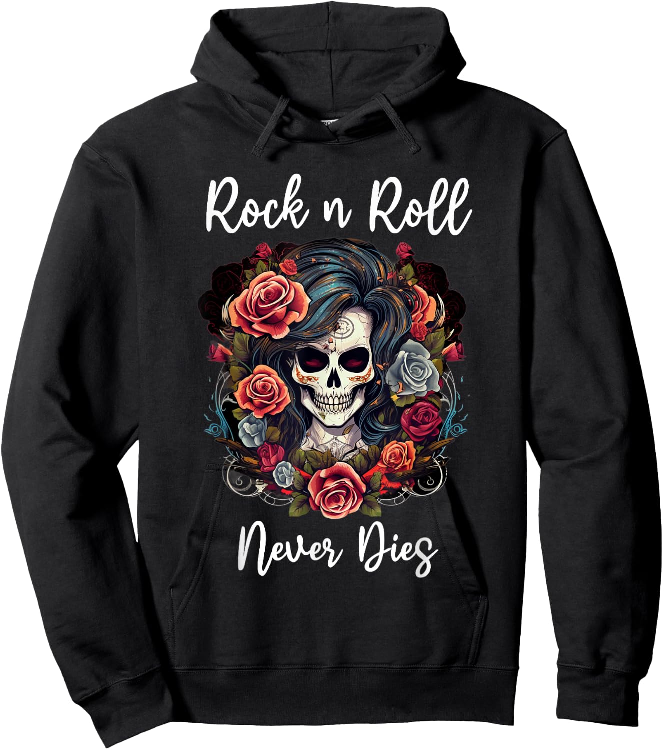 Rock n Roll Never Dies Rockabilly Girl Skull Tattoo Hoodie - Hoodie | Black