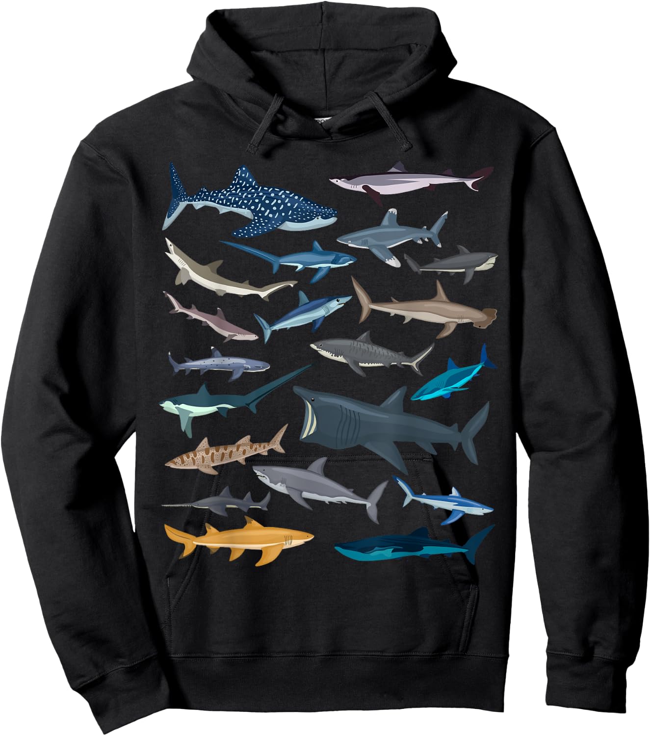 Different Types of Sharks Boys Kids Girl Shark Collage Hoodie - Hoodie | Black