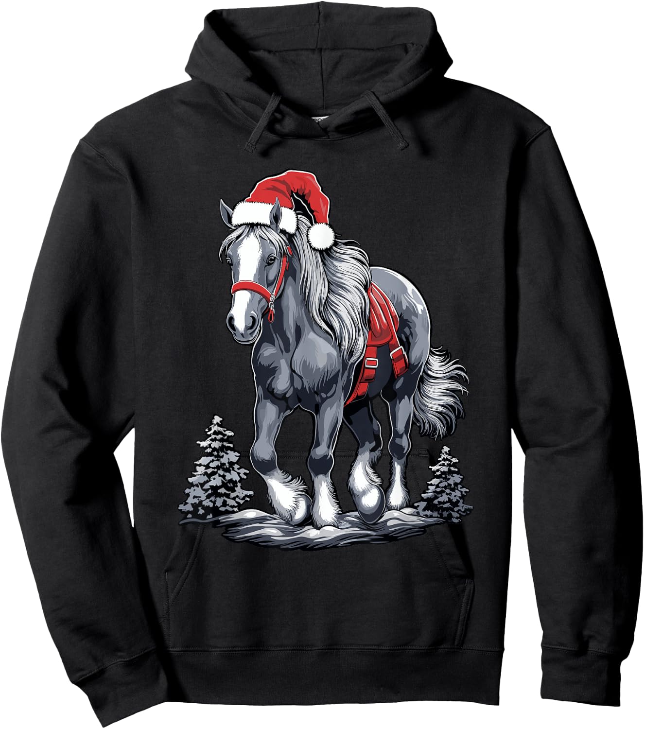 Cute Horse Christmas Santa Hat Xmas Pony Pajama Hoodie - Hoodie | Black