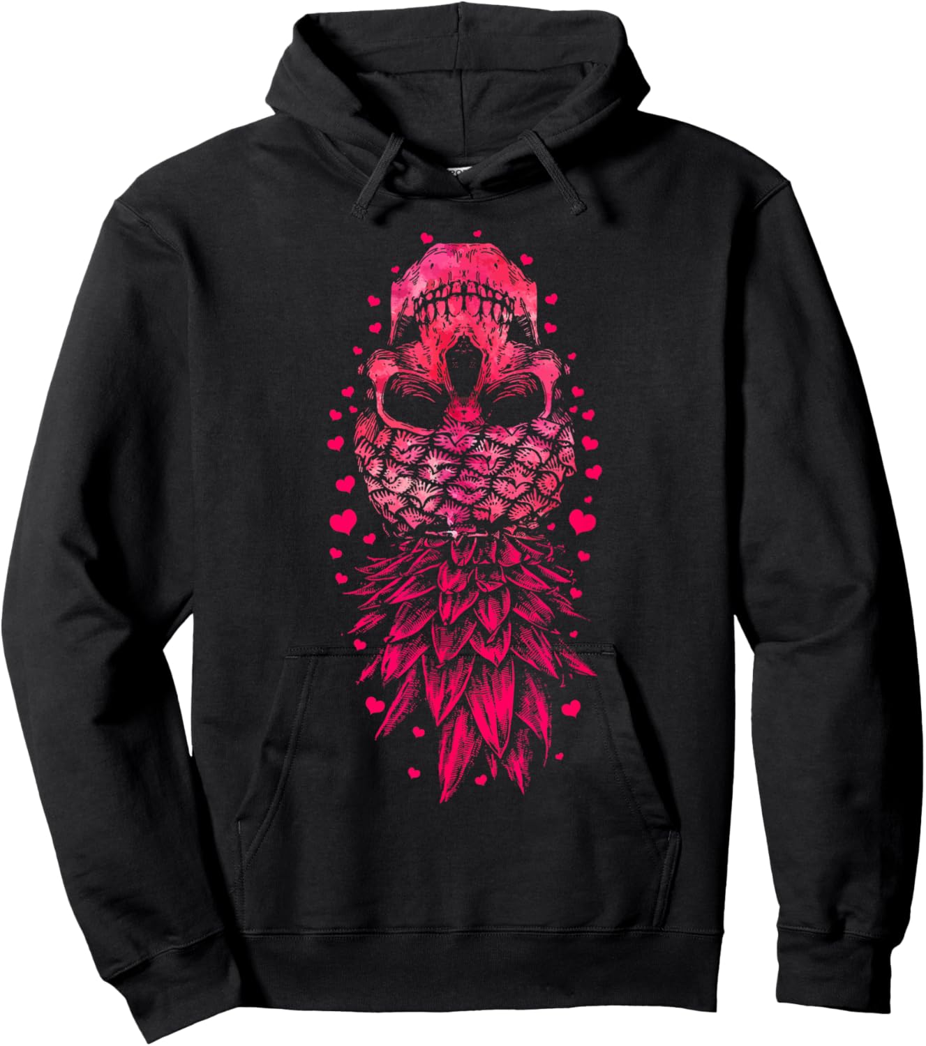 Valentines Day Pineapple Skull Upside Down Lovers Hoodie - Hoodie | Black