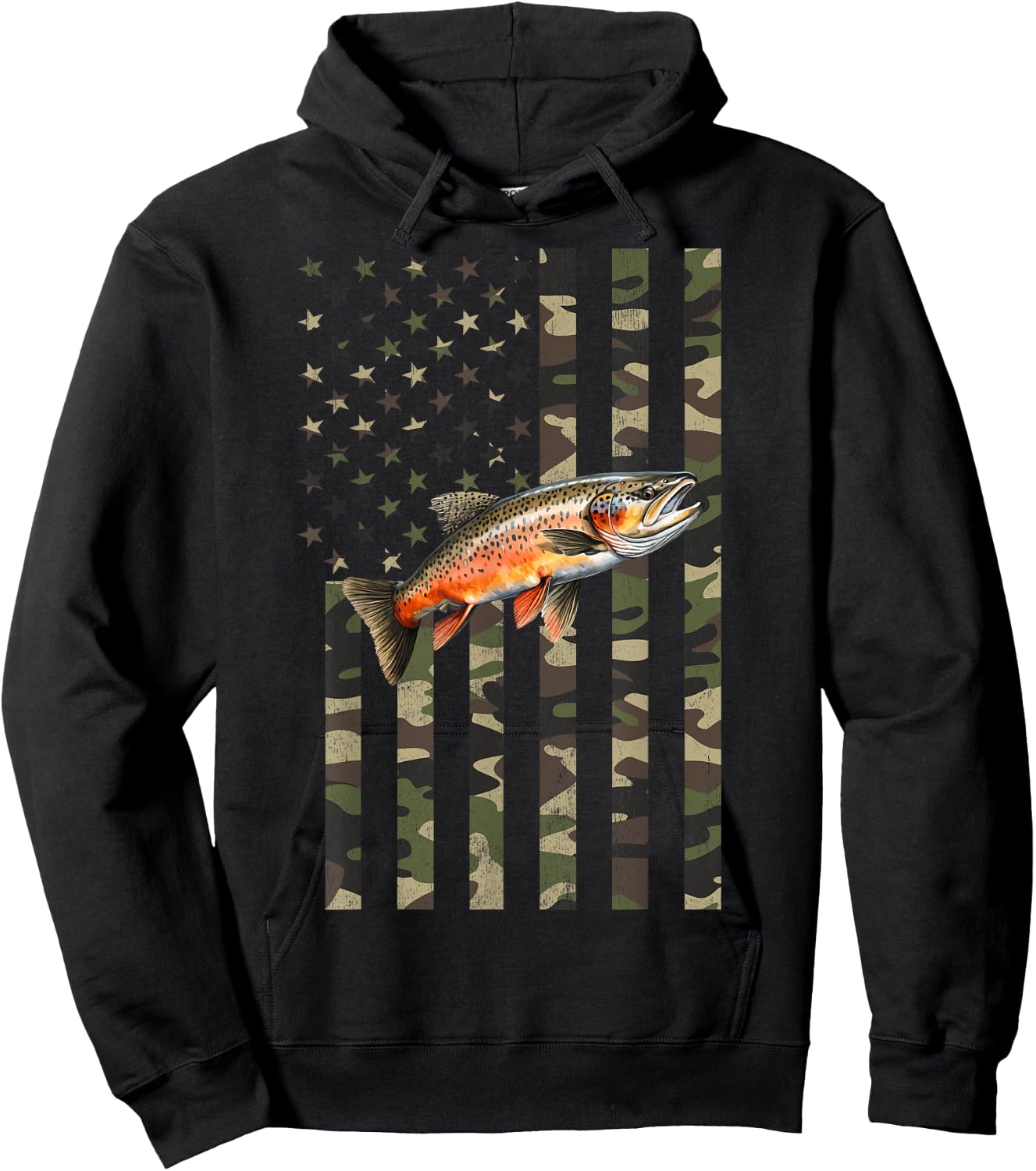 Brook Trout Fishing, Camo American Flag with Brook Trout Hoodie - Hoodie | Black
