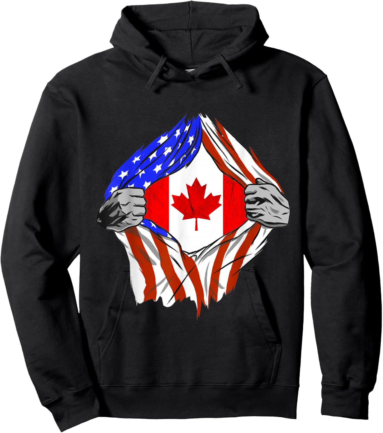 America USA Canadian Flag Chest Canadian Roots Canada Hoodie - Hoodie | Black