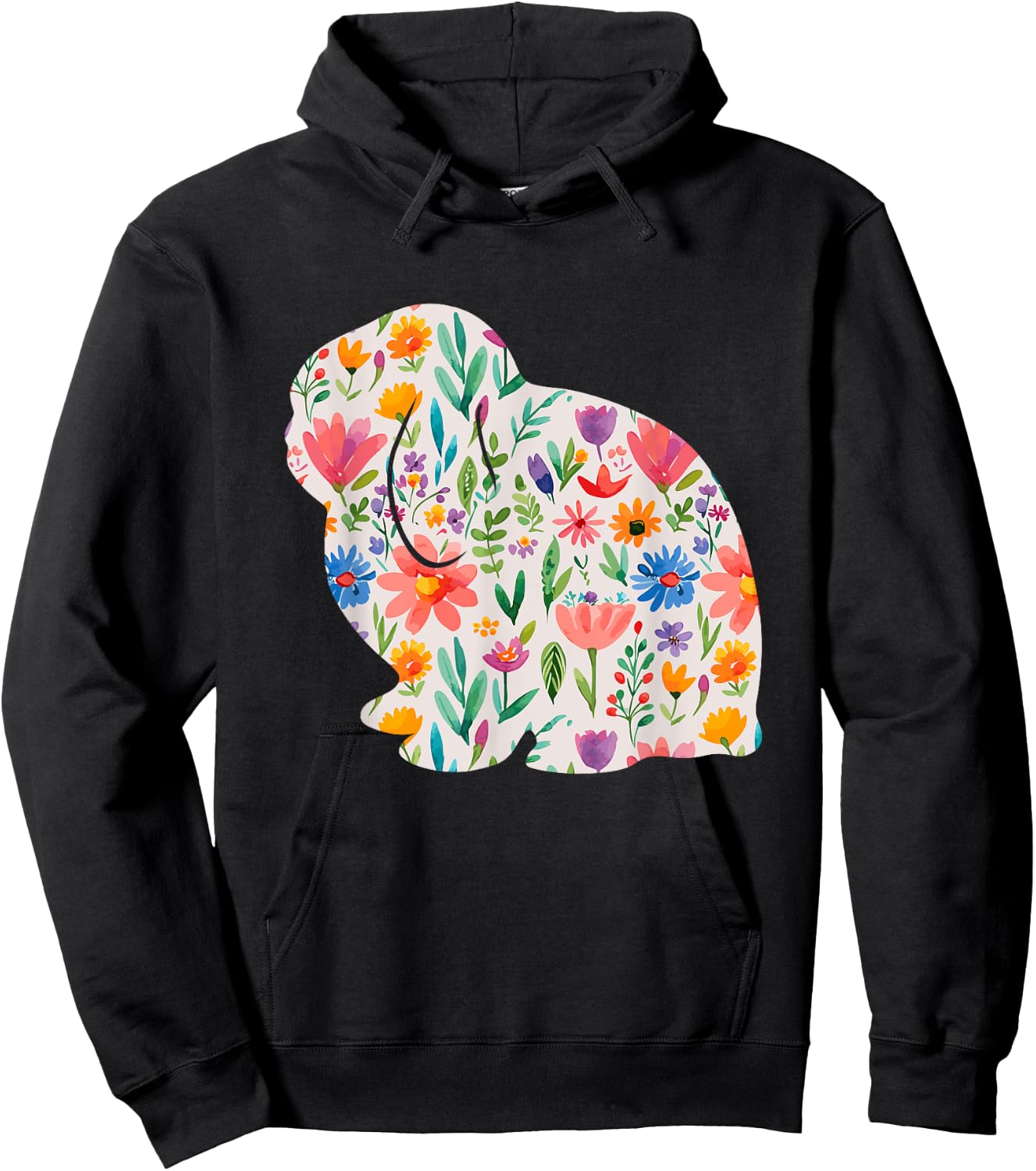 Holland Lop Bunny Rabbit watercolor flowers design Hoodie - Hoodie | Black