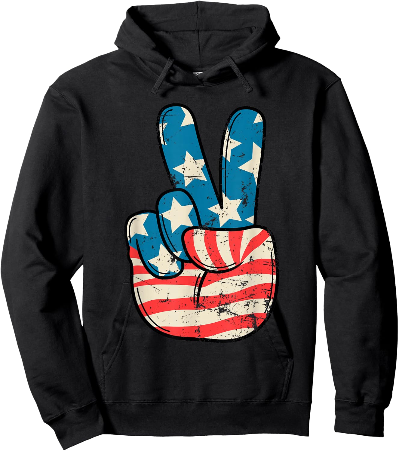 USA Flag Peace Sign Hand 4th of July Patriotic Men Boys Hoodie - Hoodie | Black