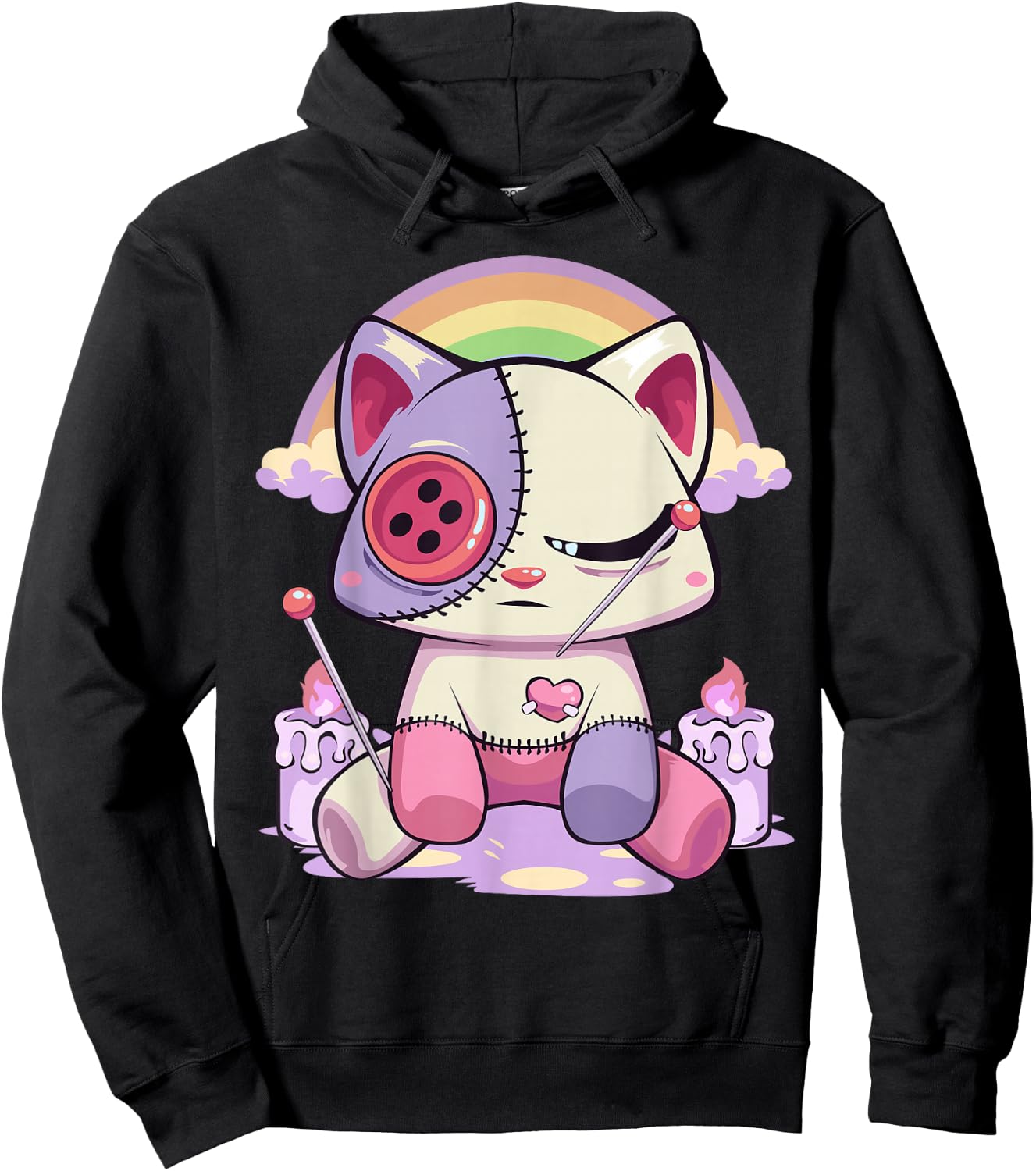 Pastel Goth Kawaii Menhera Sad Creepy Voodoo Doll Cat Hoodie - Hoodie | Black