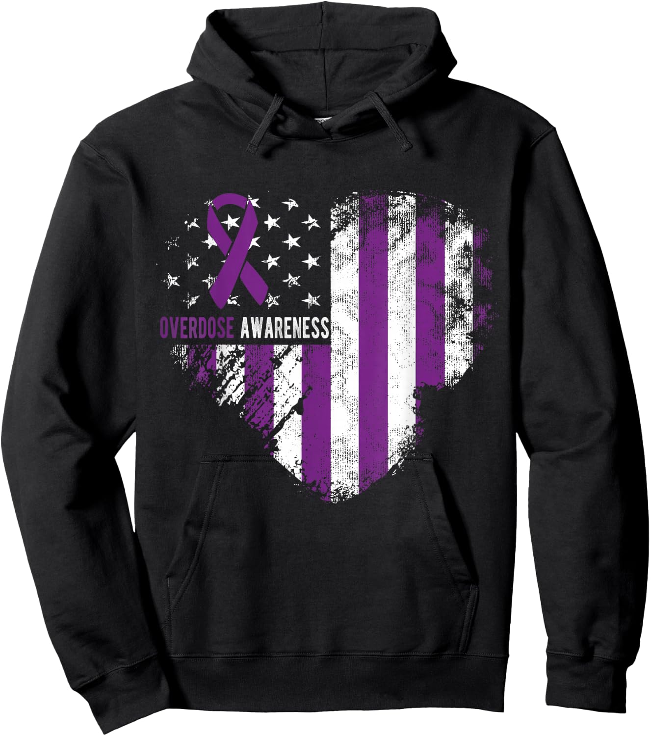 Overdose Awareness Purple Ribbon Drug Addiction Hoodie - Hoodie | Black