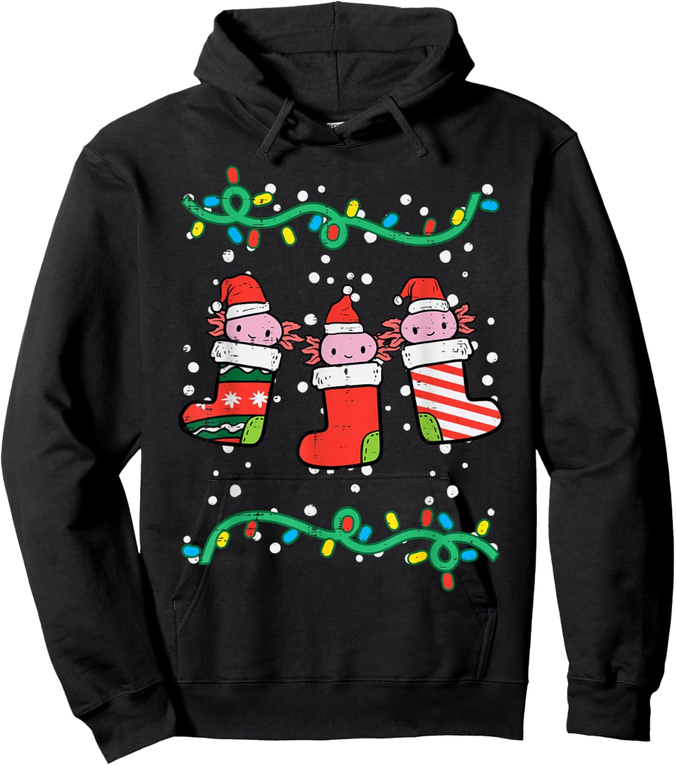 Christmas Stockings Axolotls Cute Xmas Men Women Kids Girls Hoodie - Hoodie | Black