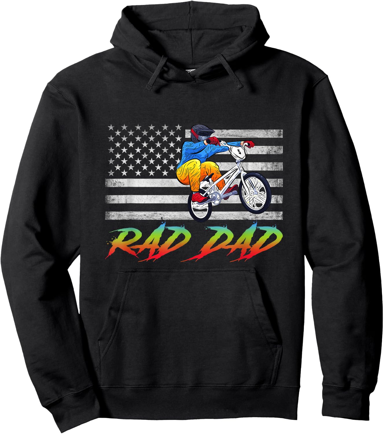 Rad Dad BMX USA Flag, BMX Rider Vintage Gift, Bmx Freestyle Hoodie - Hoodie | Black