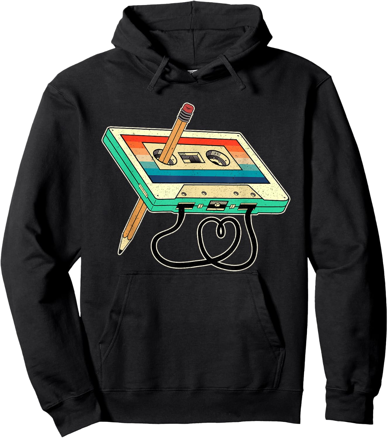 80s Cassette Tape Pencil 1980s Retro Vintage Throwback Music Hoodie - Hoodie | Black