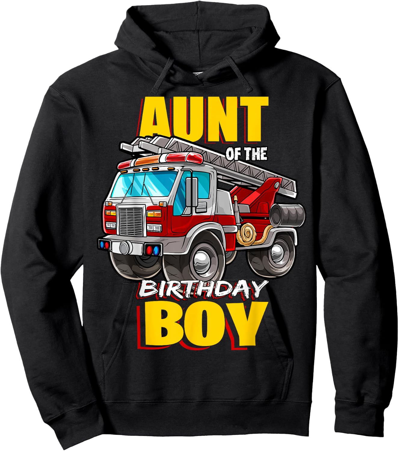 Aunt of the Birthday Boy Matching Family Fireman Firetruck Hoodie - Hoodie | Black