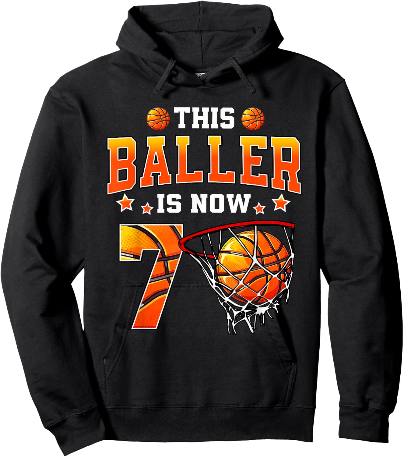This Baller Is Now 7 Basketball Kids Boys Girls 7th Birthday Hoodie - Hoodie | Black