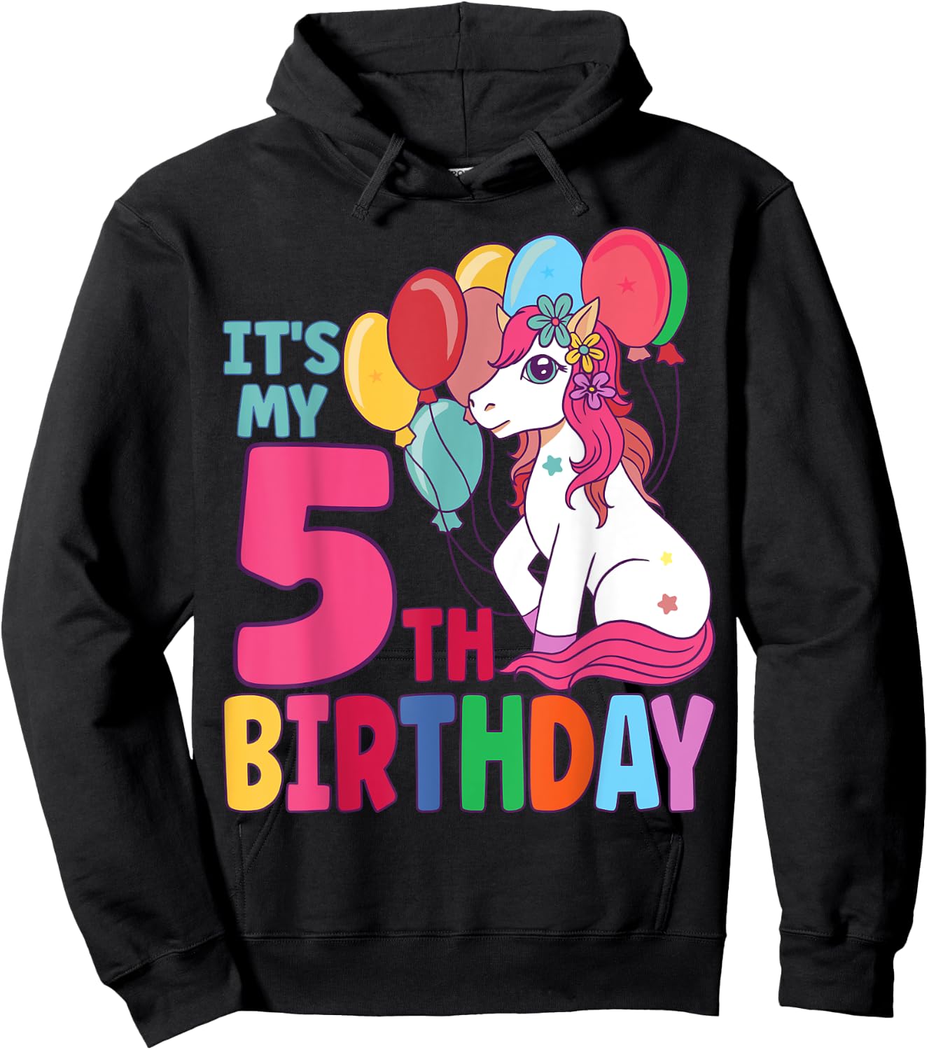 It's My 5th Birthday Unicorn Boys Girls Kids Birthday Hoodie - Hoodie | Black