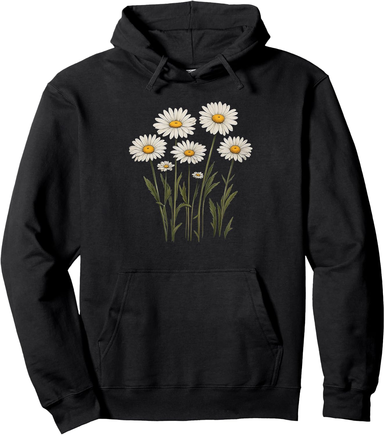 Daisy, Flowers, Colors, Summer, Floral, Minimal, Fashion Hoodie - Hoodie | Black