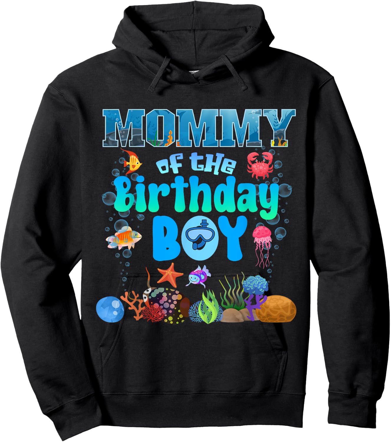 Mommy Of The Birthday Boy Aquarium Sea Animals Matching Hoodie - Hoodie | Black