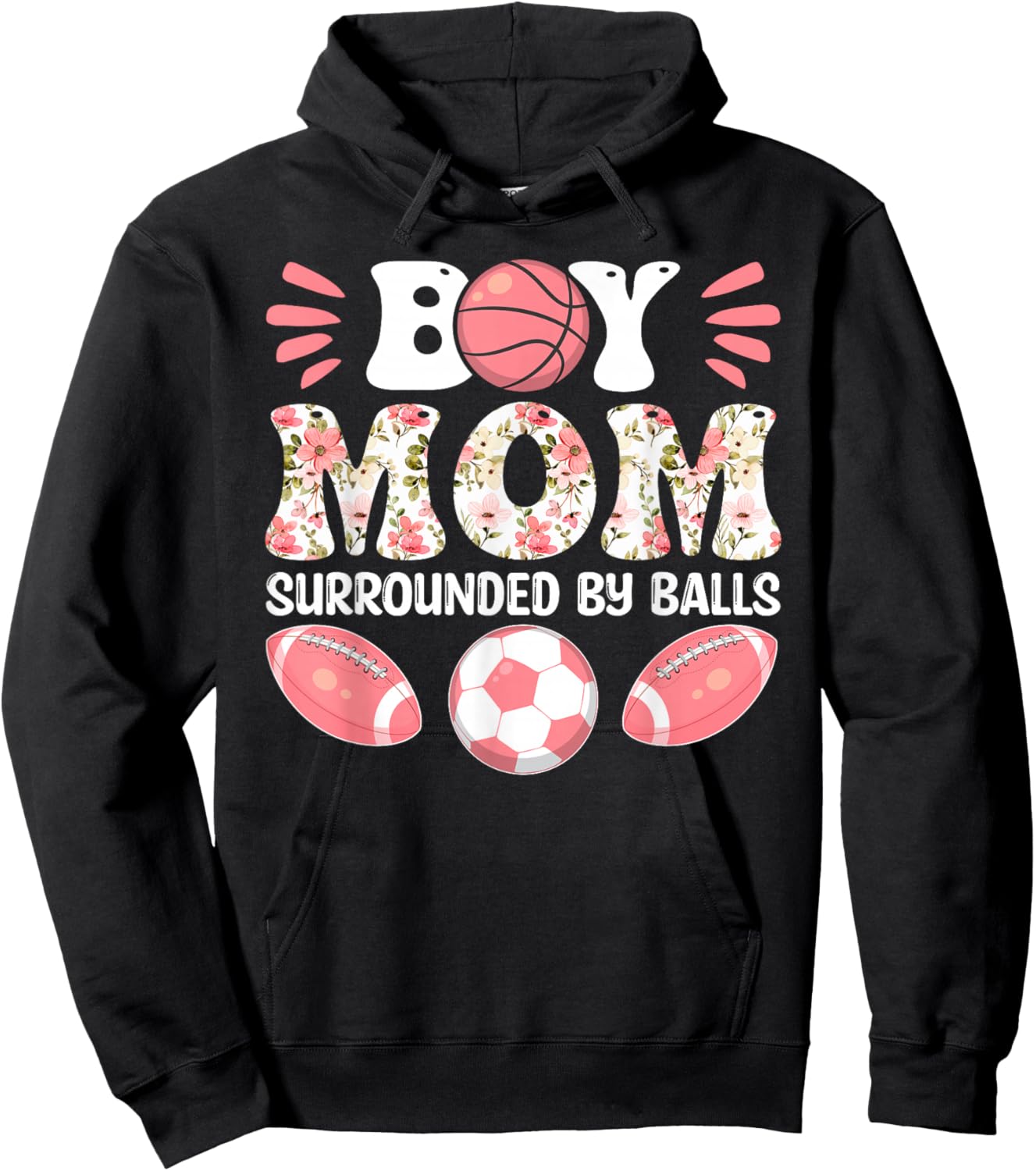 Boy Mom Surrounded by Balls - Happy Mother's Day Hoodie - Hoodie | Black