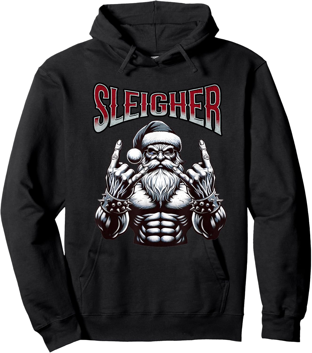Christmas Sleigher, Metal Santa Hoodie - Hoodie | Black