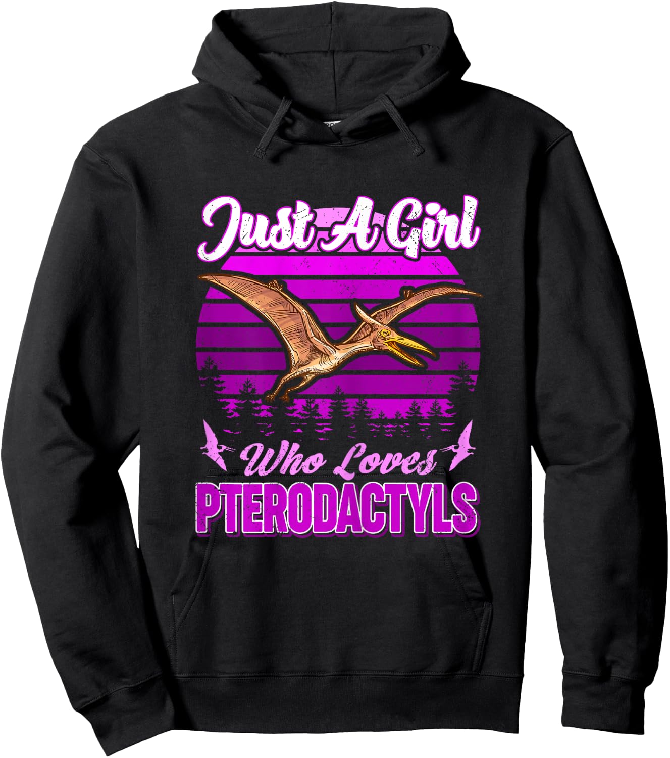 Just A Girl Who Loves Pterodactyls Dinosaur Bird Lover Retro Hoodie - Hoodie | Black