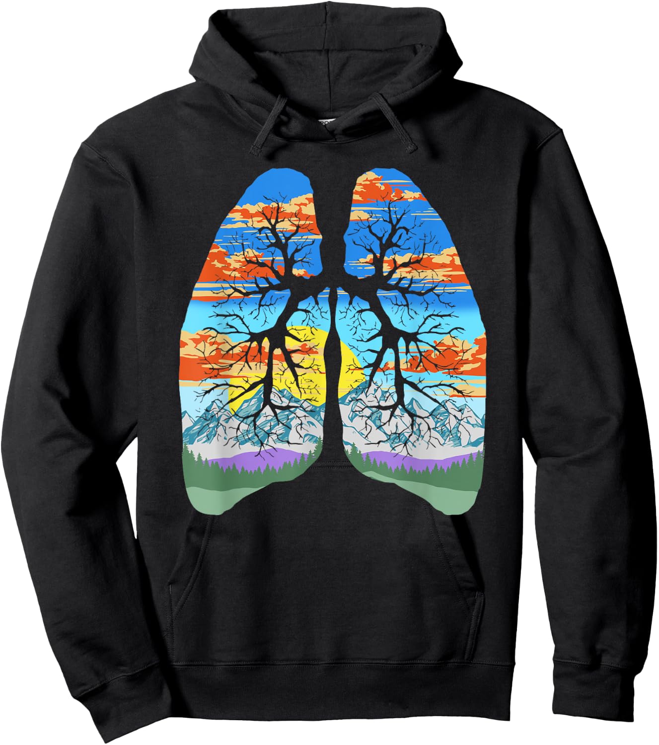 Nature Lungs Outdoor & Earth Day Trees & Mountains Design Hoodie - Hoodie | Black