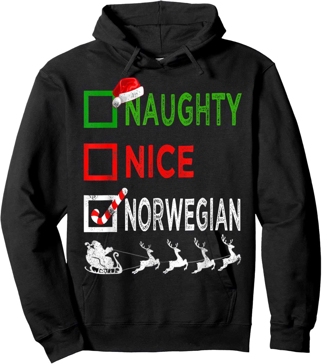 Naughty Nice Norwegian Christmas Pajamas Funny Santa Hat Hoodie - Hoodie | Black