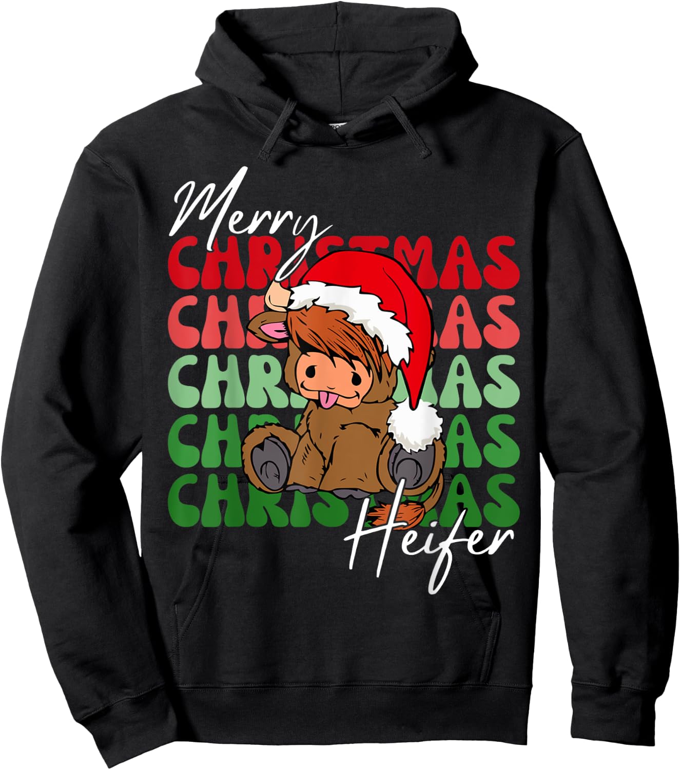 Merry Christmas Heifers Christmas Cow Xmas Farm Animals Hoodie - Hoodie | Black