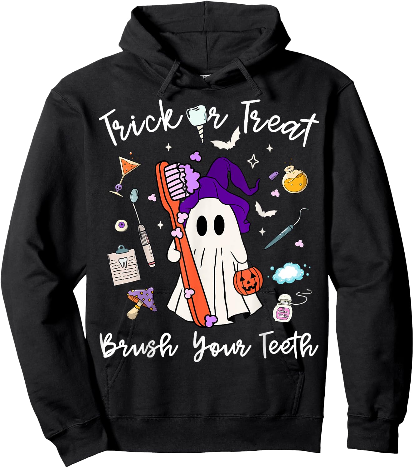 Trick Or Treat Brush Your Teeth Dentist Halloween Costume Hoodie - Hoodie | Black