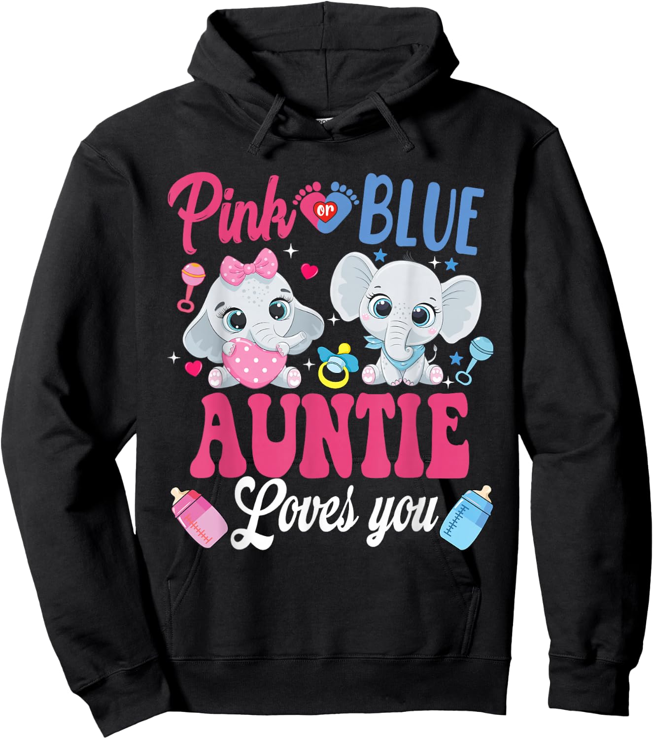 Pink Or Blue Auntie Loves Your shirt Elephant Gender Reveal Hoodie - Hoodie | Black