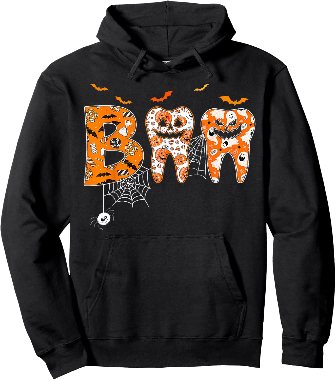 Boo Teeth Pumpkin Dentist Dental Hygienist Halloween Hoodie - Hoodie | Black