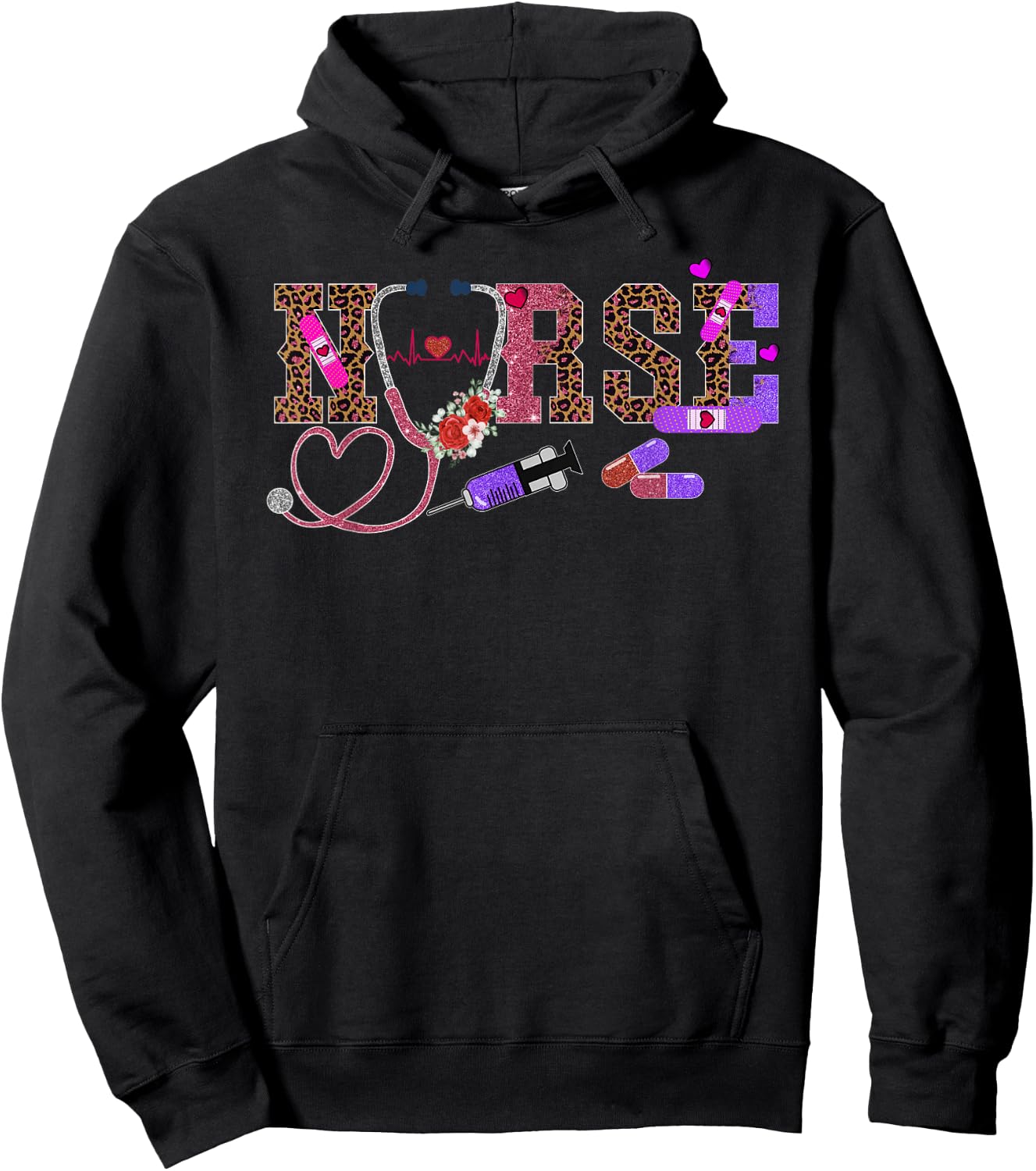 Retro Leopard Nurse Life, Registered Nurse Nurse's Day Hoodie - Hoodie | Black